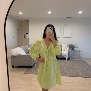 ASOS Light Lime Tie-Front V-Neck Mini Dress